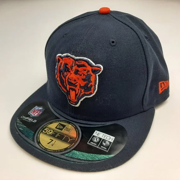 NFL Chicago Bears New Era 59 Fifty 7 1/4 Flat Bill Fitted Cap Hat Blue - Picture 2 of 5
